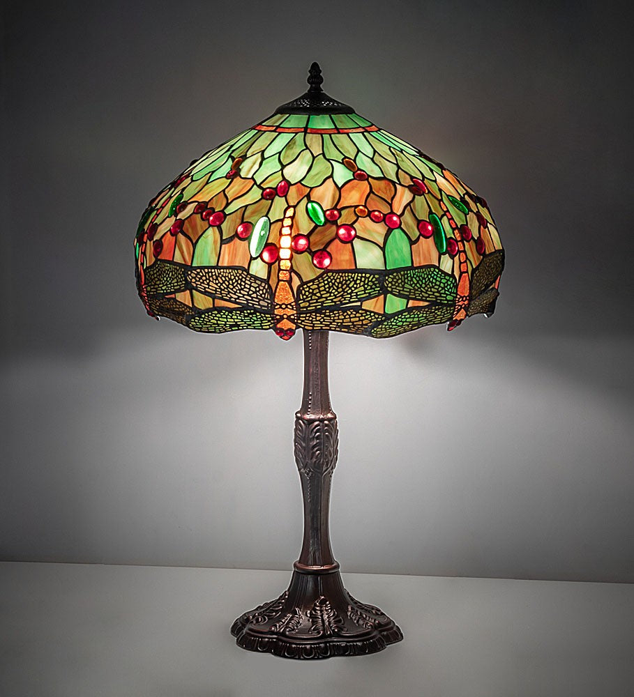 Meyda Tiffany - 265991 - Three Light Table Lamp - Tiffany Hanginghead Dragonfly - Mahogany Bronze