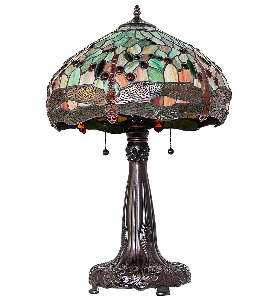 Meyda Tiffany - 266004 - Two Light Table Lamp - Tiffany Hanginghead Dragonfly - Mahogany Bronze