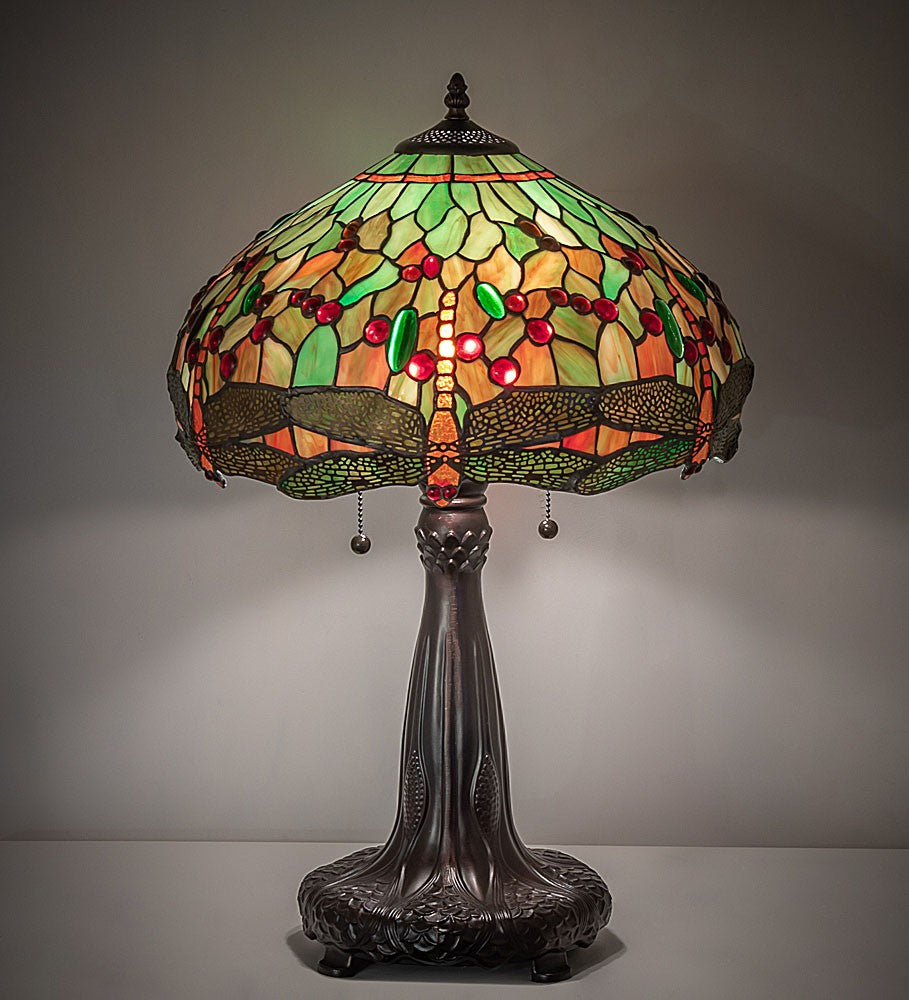 Meyda Tiffany - 266004 - Two Light Table Lamp - Tiffany Hanginghead Dragonfly - Mahogany Bronze