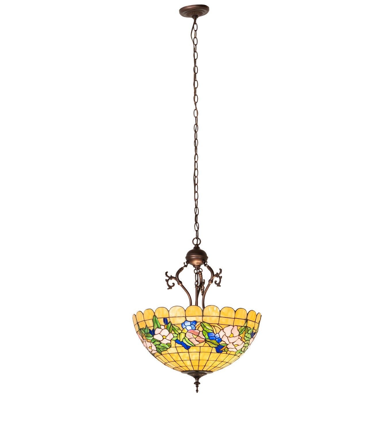 Meyda Tiffany - 263189 - Three Light Pendant - Tiffany Pansy - Mahogany Bronze