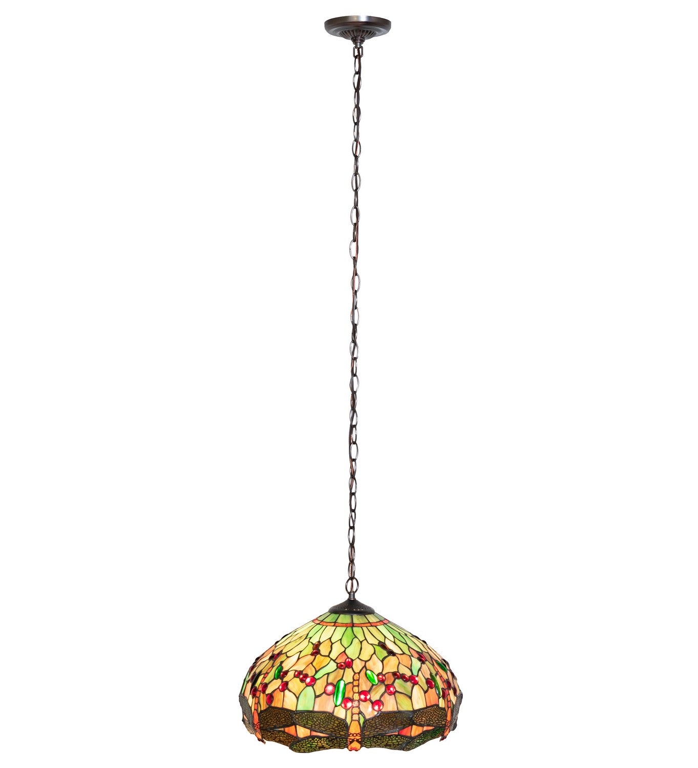 Meyda Tiffany - 266547 - Three Light Pendant - Tiffany Hanginghead Dragonfly - Mahogany Bronze