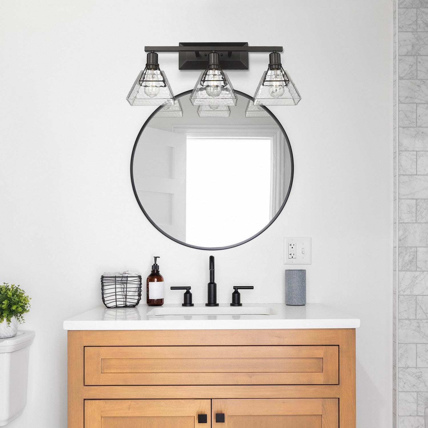 Golden - 3308-BA3 BLK-WTG - Three Light Bath Vanity - Kepler - Matte Black