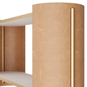 Arteriors - FLI04 - Console - Warley - Smoke Oak/Russet Leather/Antique Brass
