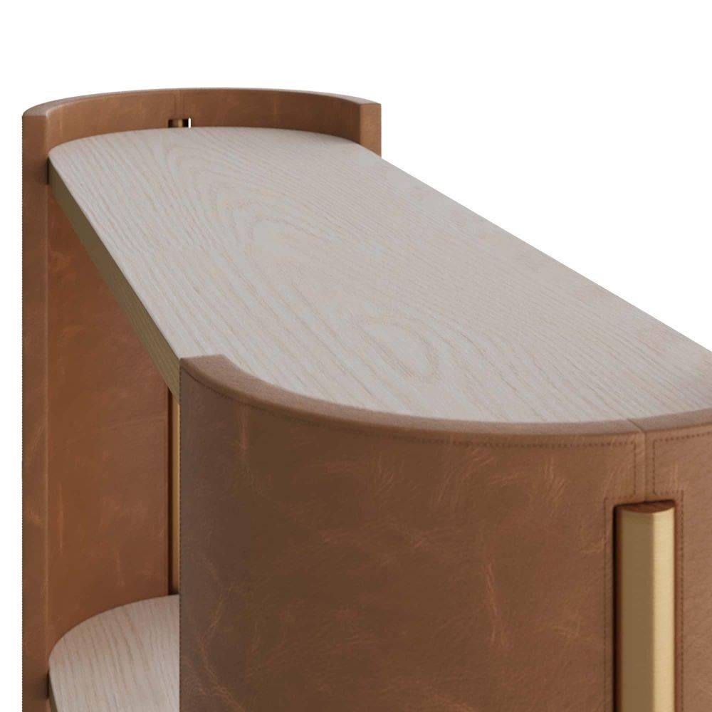 Arteriors - FLI04 - Console - Warley - Smoke Oak/Russet Leather/Antique Brass