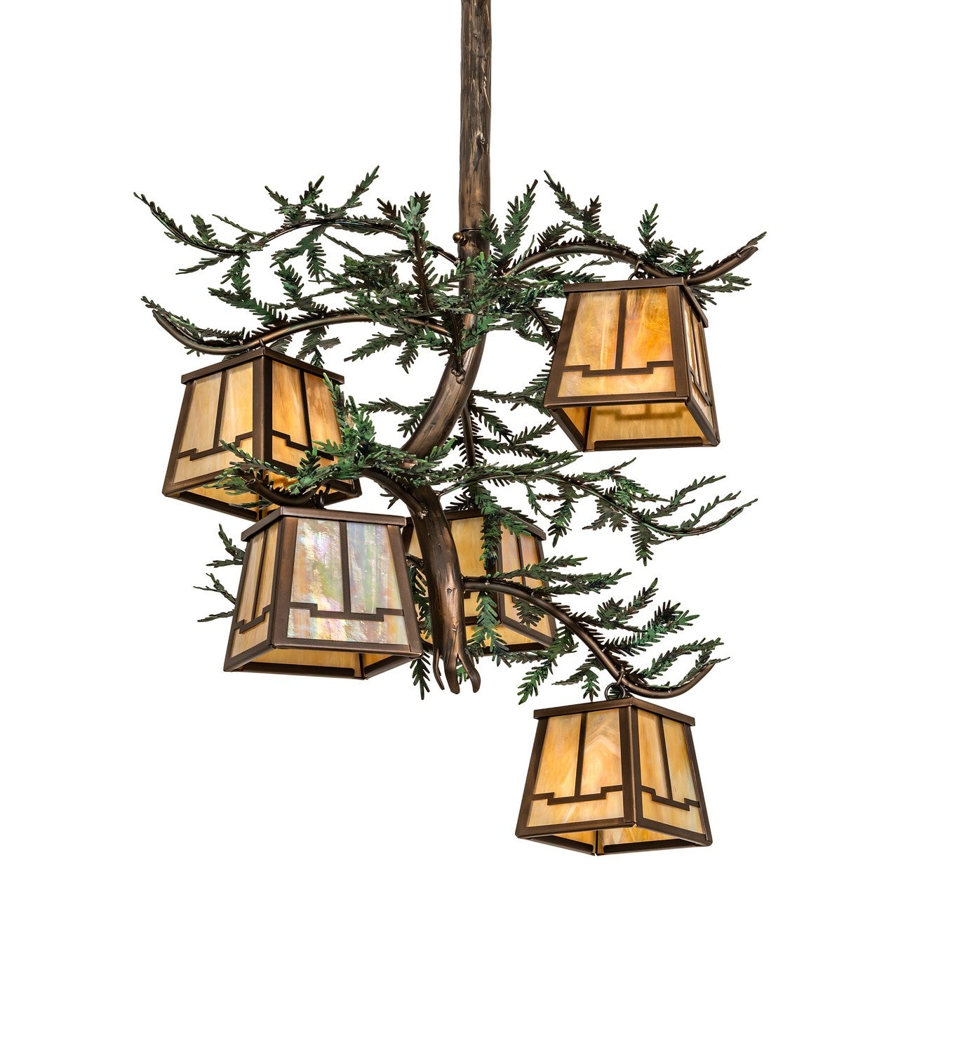 Meyda Tiffany - 260185 - Five Light Chandelier - Pine Branch - Antique Copper W/Green Needles