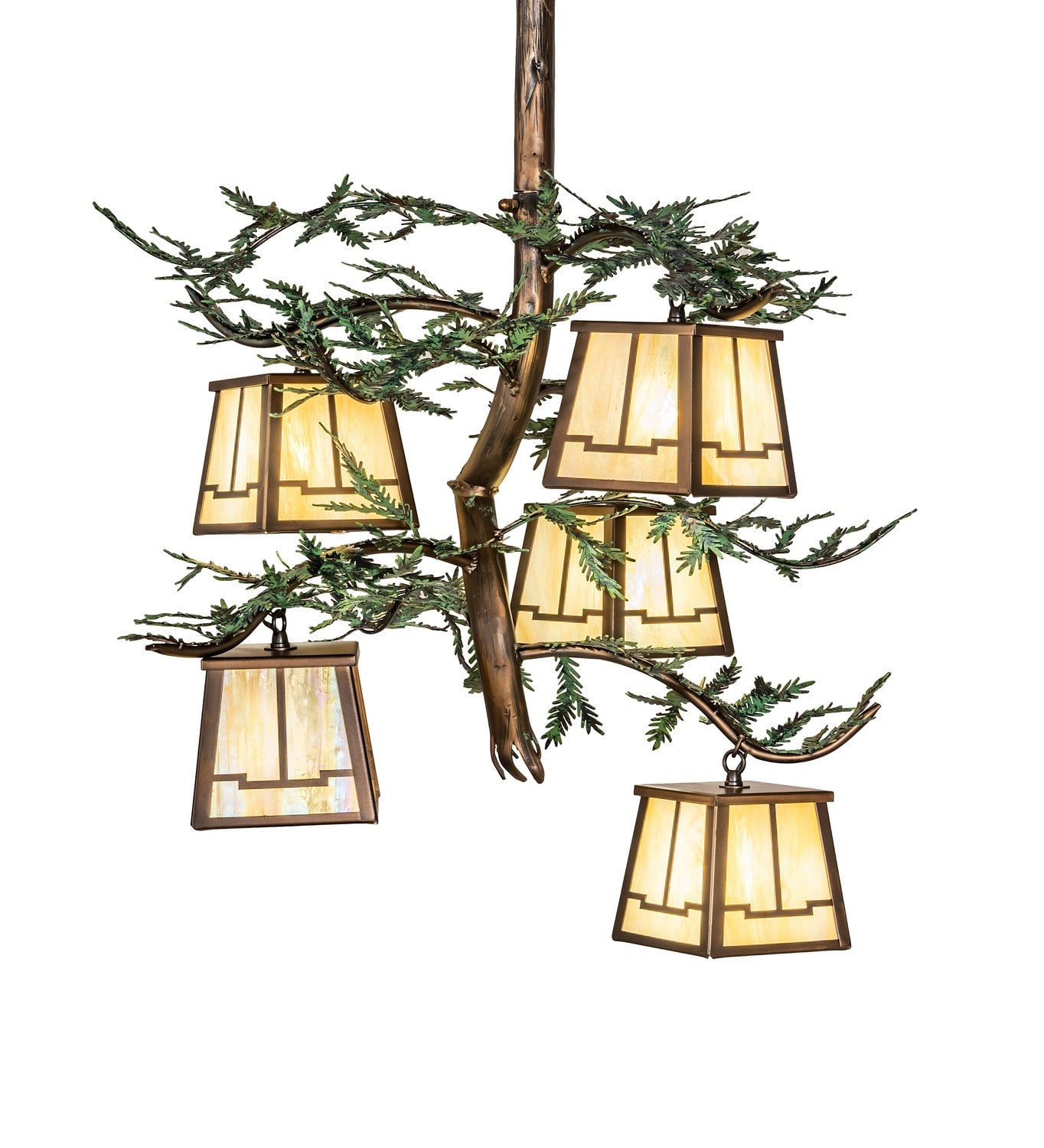 Meyda Tiffany - 260185 - Five Light Chandelier - Pine Branch - Antique Copper W/Green Needles