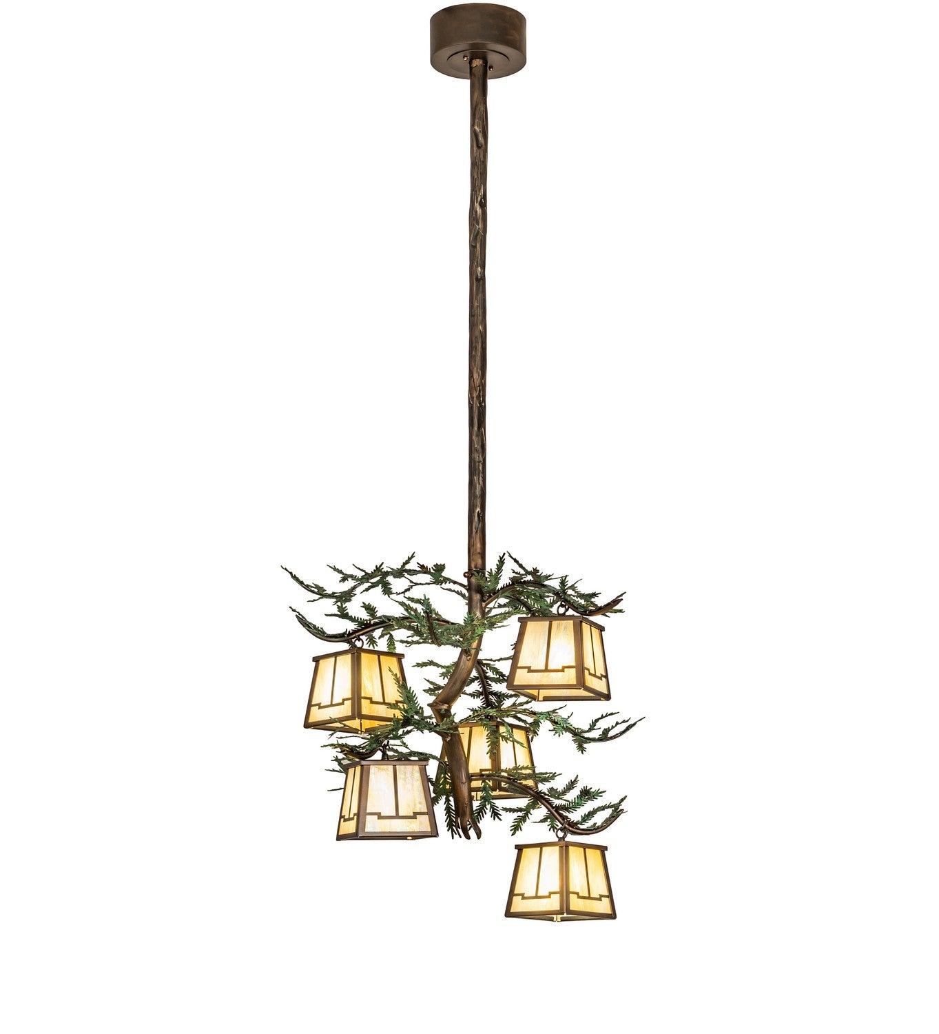 Meyda Tiffany - 260185 - Five Light Chandelier - Pine Branch - Antique Copper W/Green Needles