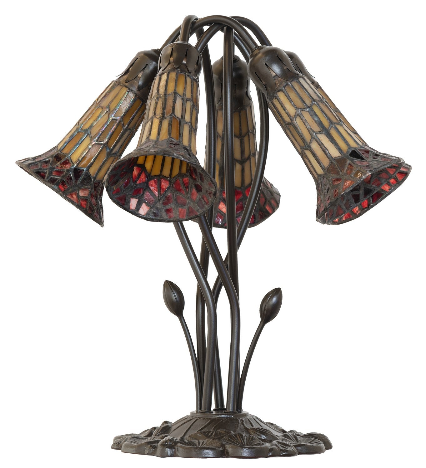 Meyda Tiffany - 262227 - Five Light Table Lamp - Stained Glass Pond Lily - Mahogany Bronze