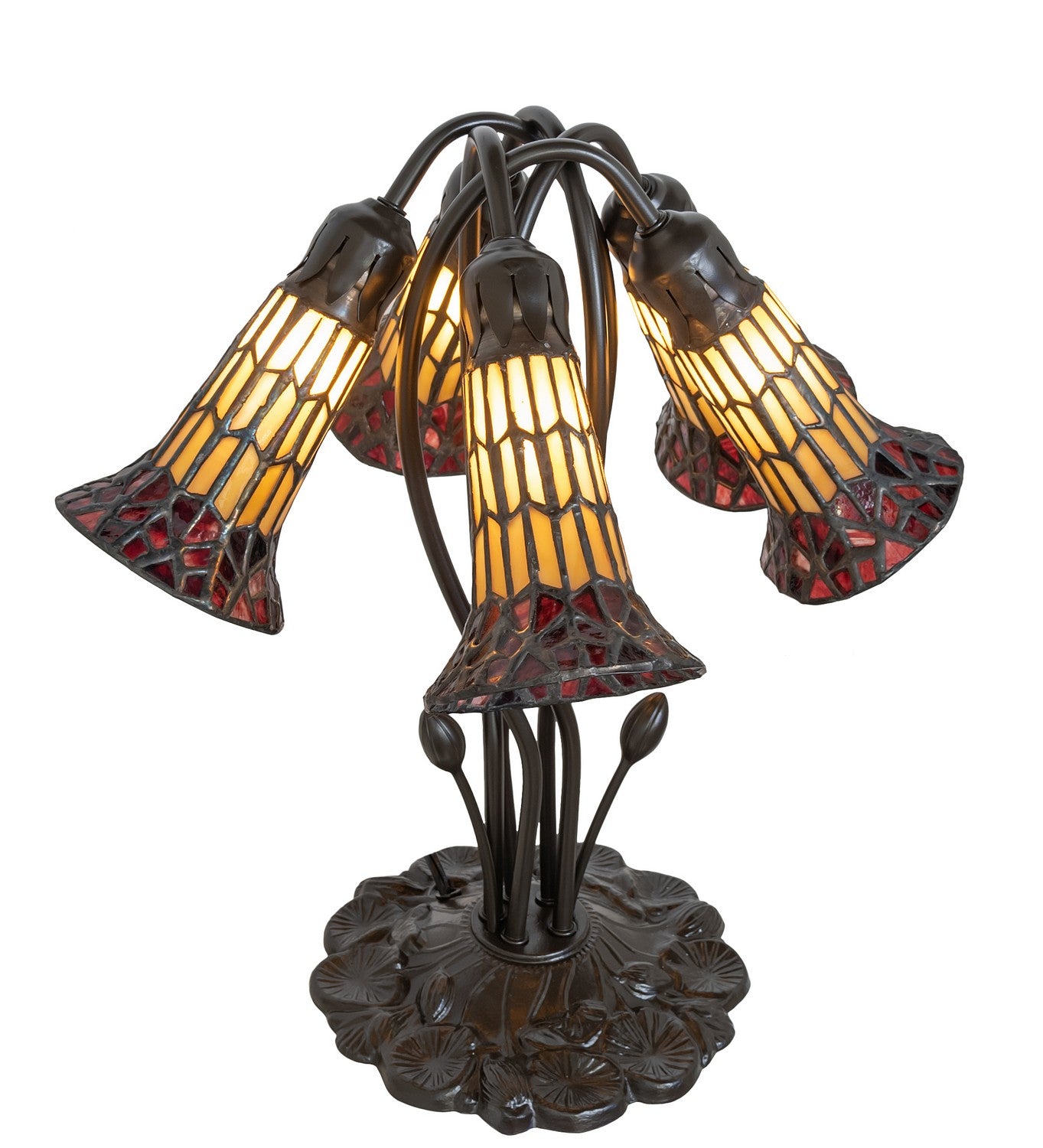 Meyda Tiffany - 262227 - Five Light Table Lamp - Stained Glass Pond Lily - Mahogany Bronze