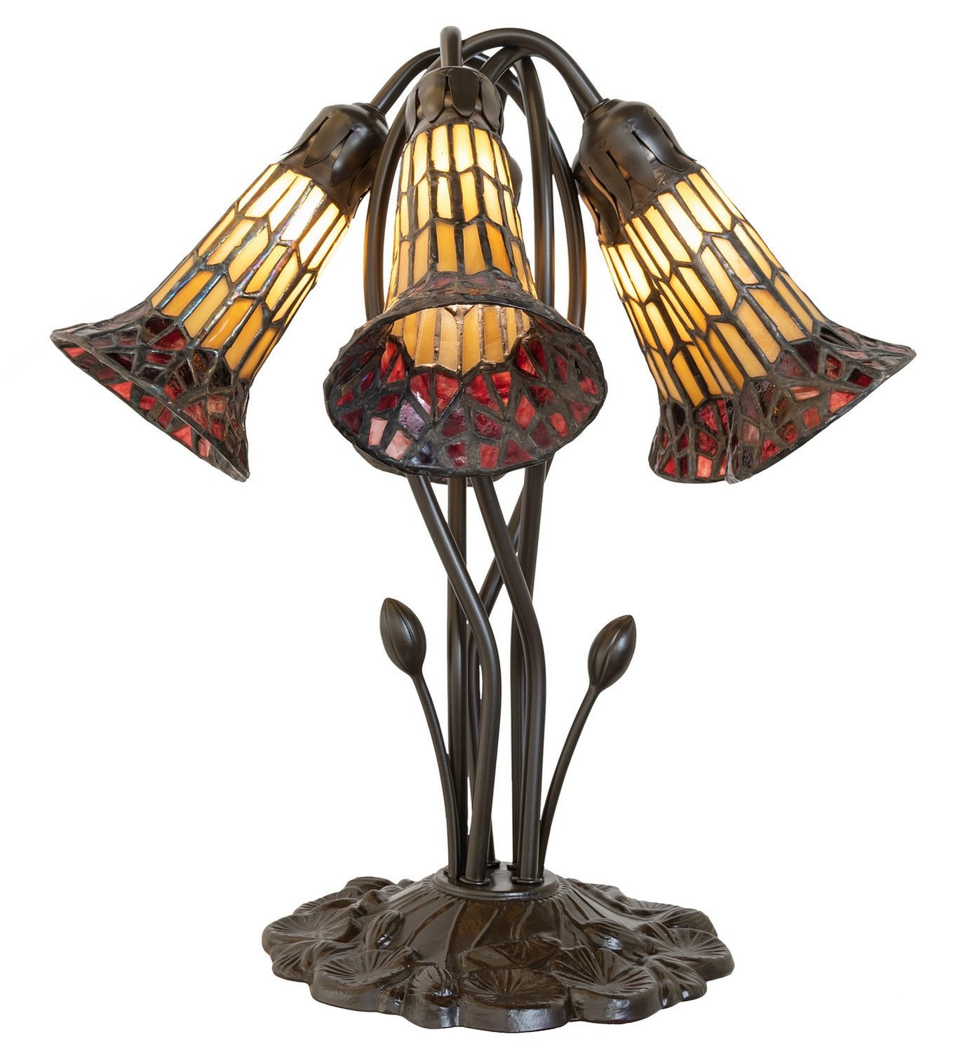 Meyda Tiffany - 262227 - Five Light Table Lamp - Stained Glass Pond Lily - Mahogany Bronze