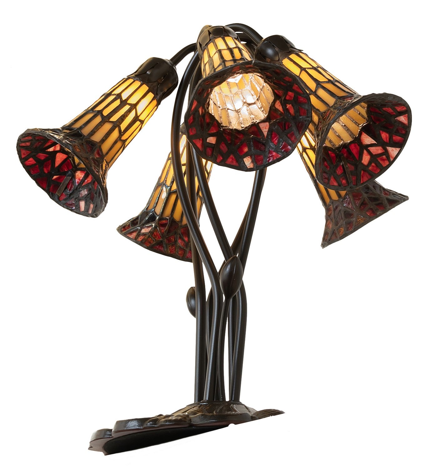 Meyda Tiffany - 262227 - Five Light Table Lamp - Stained Glass Pond Lily - Mahogany Bronze