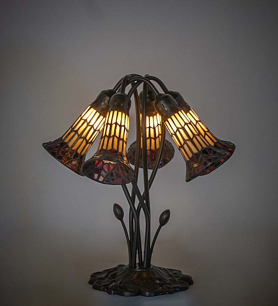 Meyda Tiffany - 262227 - Five Light Table Lamp - Stained Glass Pond Lily - Mahogany Bronze