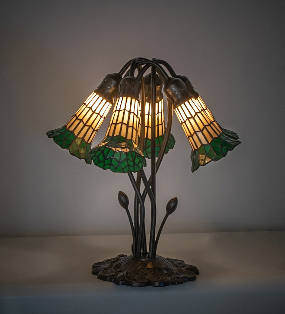 Meyda Tiffany - 262228 - Five Light Table Lamp - Stained Glass Pond Lily - Mahogany Bronze