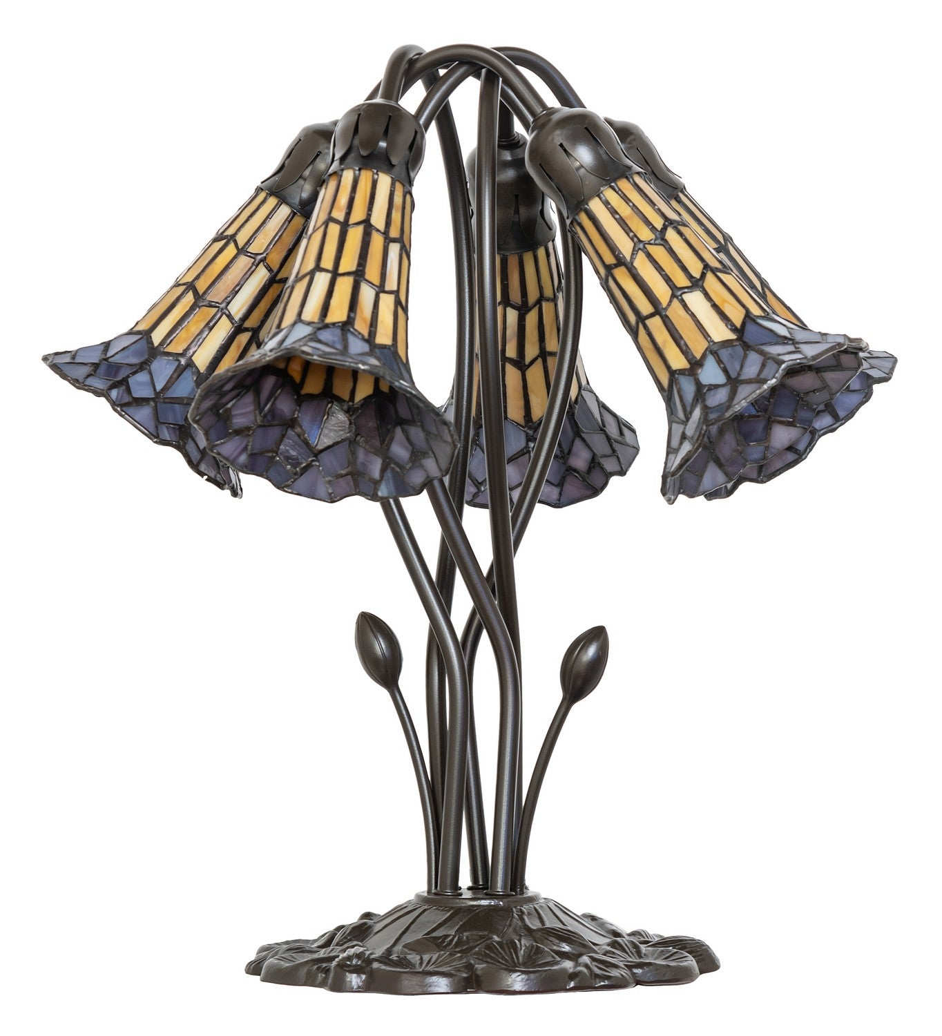 Meyda Tiffany - 262229 - Five Light Table Lamp - Stained Glass Pond Lily - Mahogany Bronze