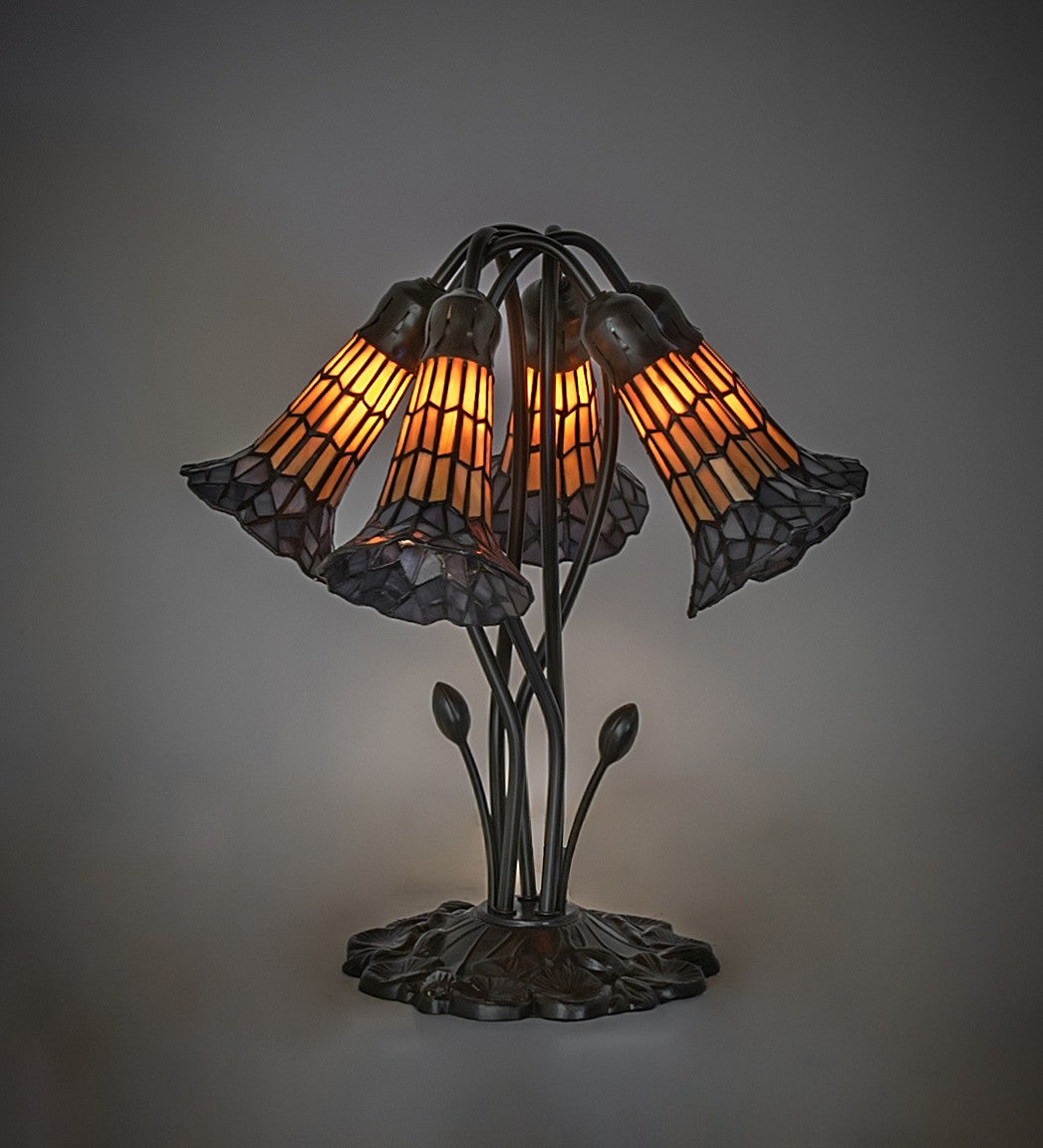 Meyda Tiffany - 262229 - Five Light Table Lamp - Stained Glass Pond Lily - Mahogany Bronze