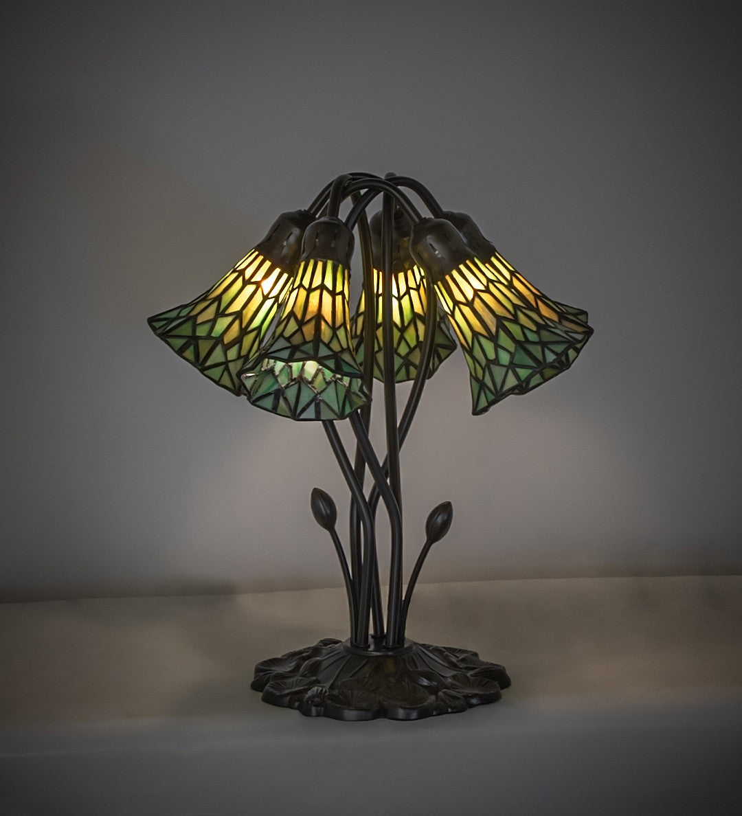 Meyda Tiffany - 262230 - Five Light Table Lamp - Stained Glass Pond Lily - Mahogany Bronze