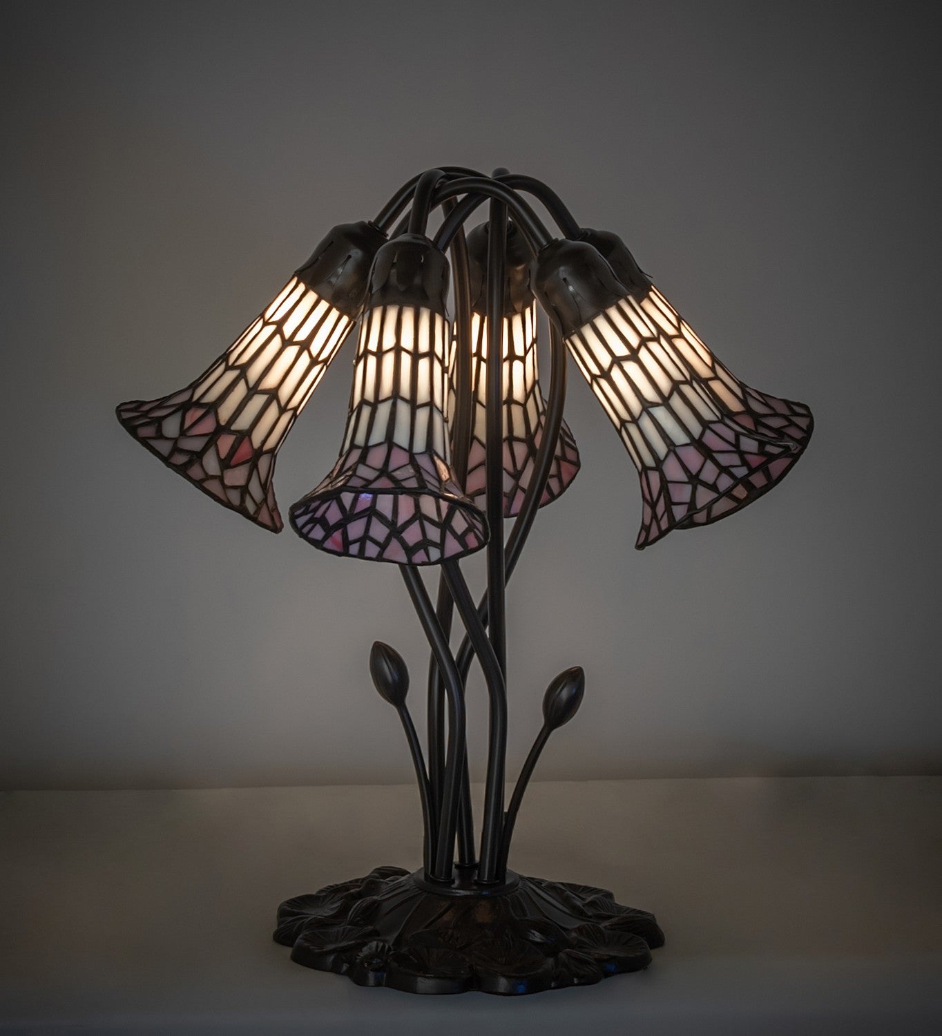 Meyda Tiffany - 262232 - Five Light Table Lamp - Stained Glass Pond Lily - Mahogany Bronze