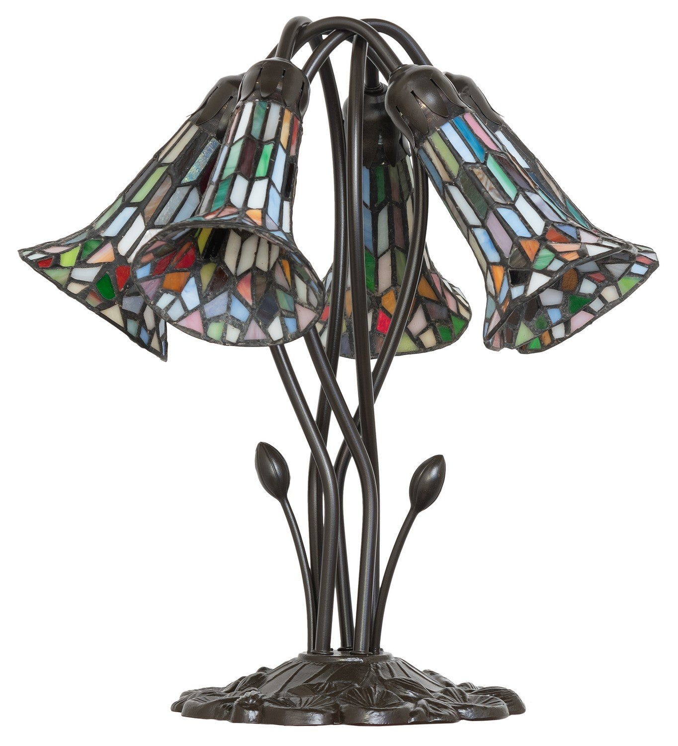 Meyda Tiffany - 262234 - Five Light Table Lamp - Stained Glass Pond Lily - Mahogany Bronze