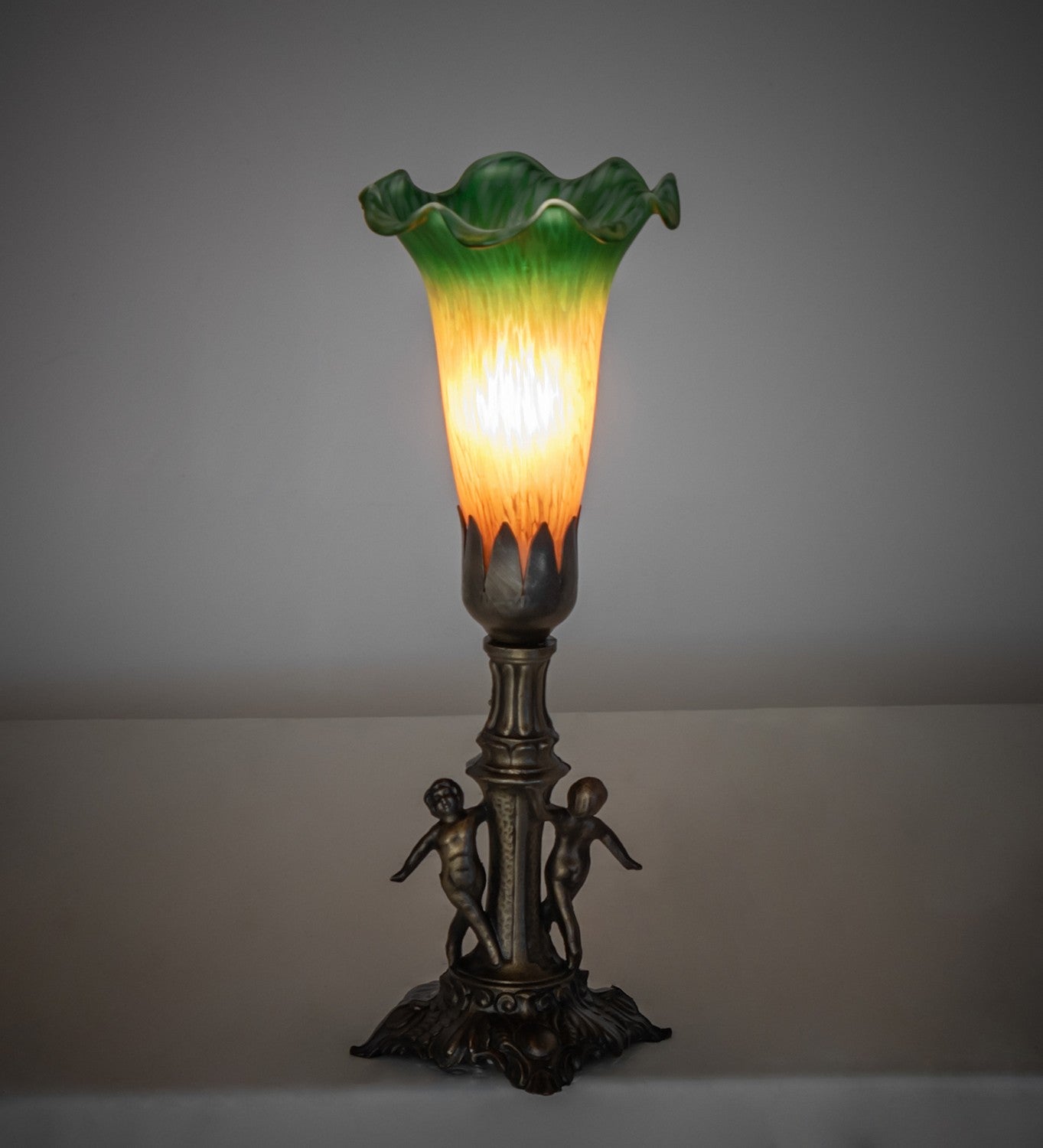 Meyda Tiffany - 262935 - One Light Mini Lamp - Amber/Green - Antique Brass