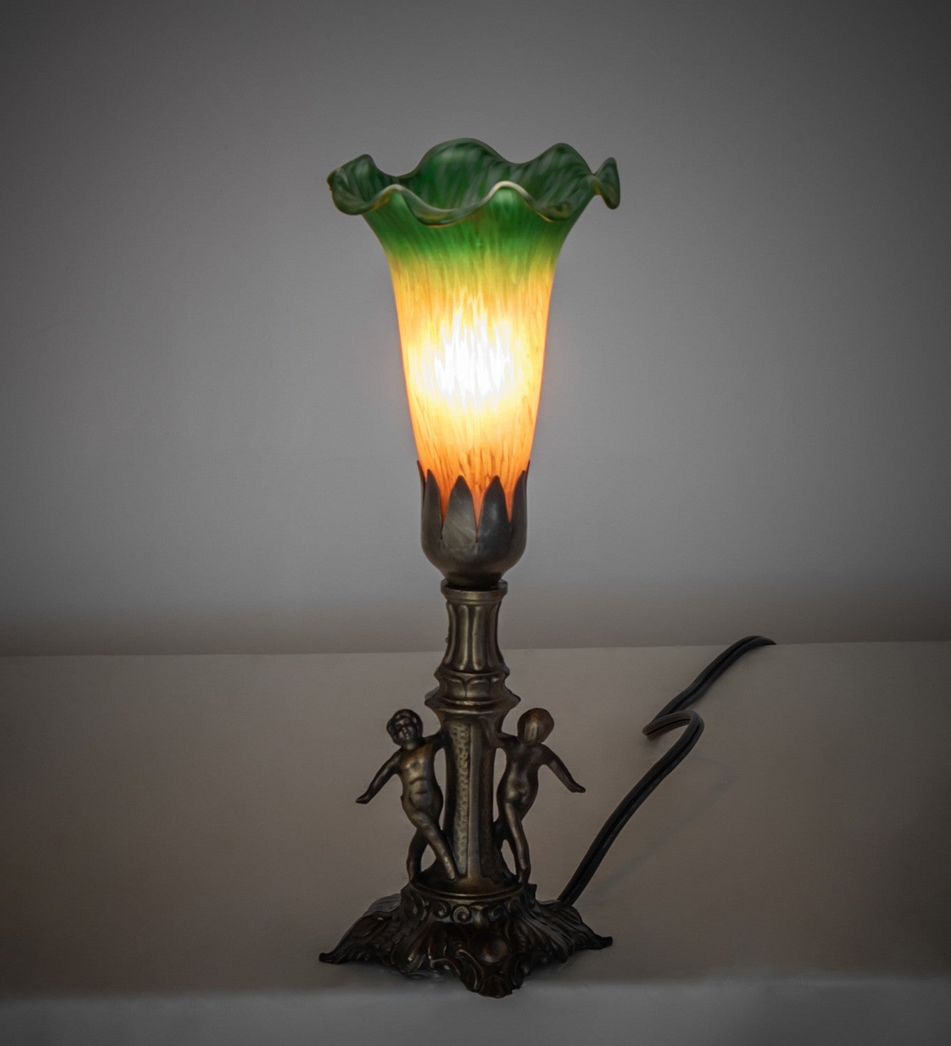 Meyda Tiffany - 262935 - One Light Mini Lamp - Amber/Green - Antique Brass