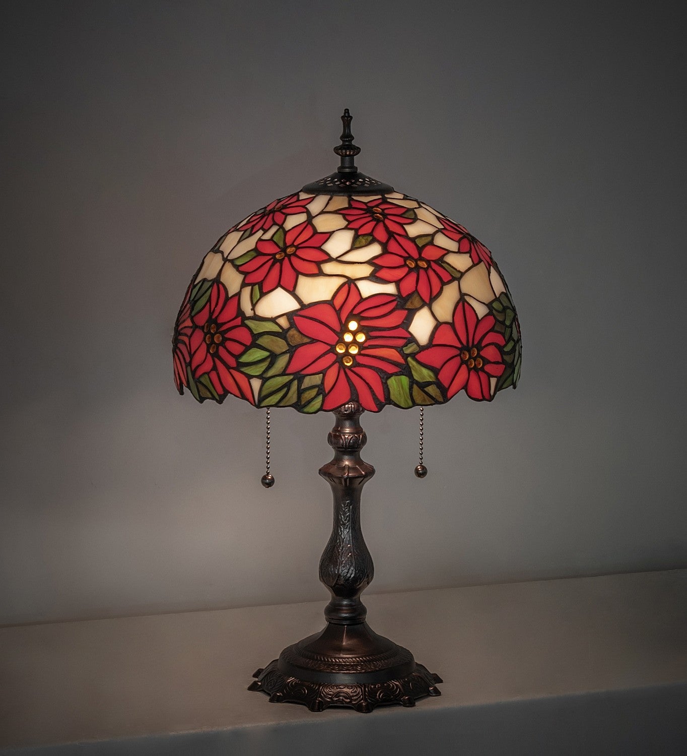 Meyda Tiffany - 269101 - Two Light Table Lamp - Poinsettia - Mahogany Bronze