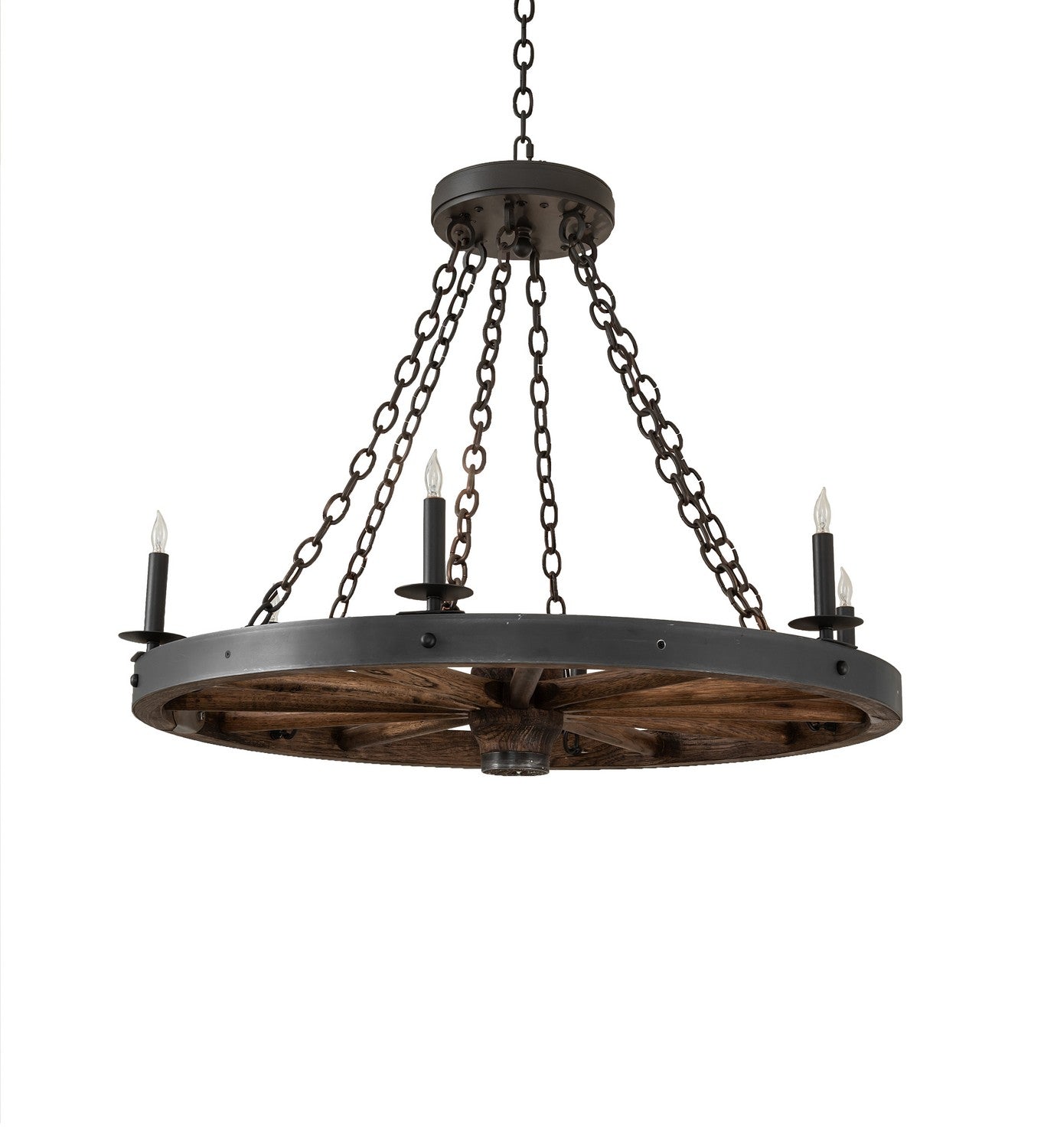 Meyda Tiffany - 266690 - Six Light Chandelier - Wagon Wheel - Wrought Iron/ Dark Walnut