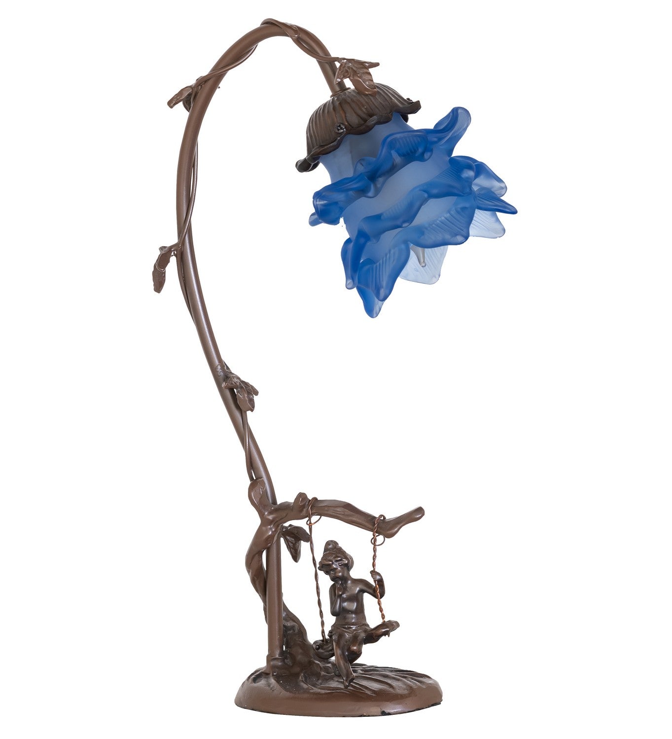 Meyda Tiffany - 269725 - One Light Mini Lamp - Blue Floral - Bronze,Antique Brass