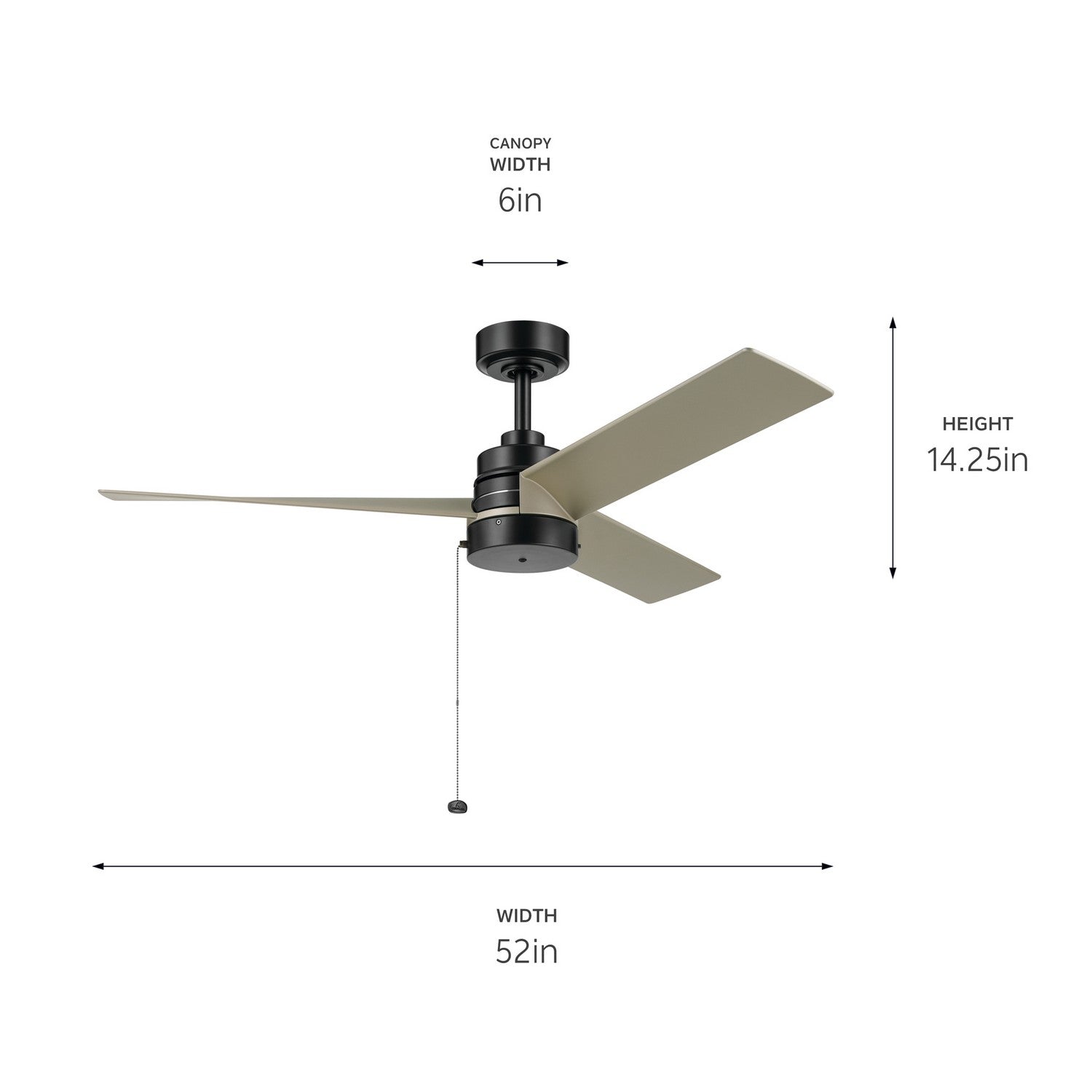 Kichler - 300375SBK - 52"Ceiling Fan - Spyn Lite - Satin Black