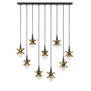 Savoy House - 1-2185-9-103 - Nine Light Linear Chandelier - Portinatx - Satin Black with Hammered Gold