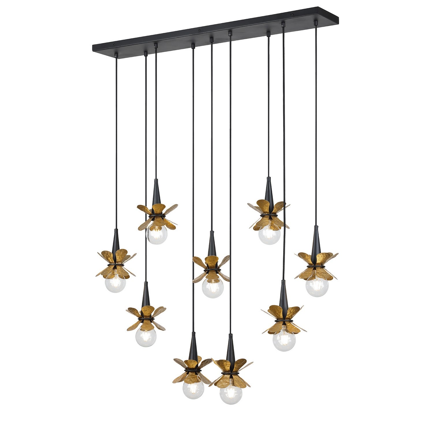 Savoy House - 1-2185-9-103 - Nine Light Linear Chandelier - Portinatx - Satin Black with Hammered Gold