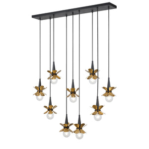 Savoy House - 1-2185-9-103 - Nine Light Linear Chandelier - Portinatx - Satin Black with Hammered Gold