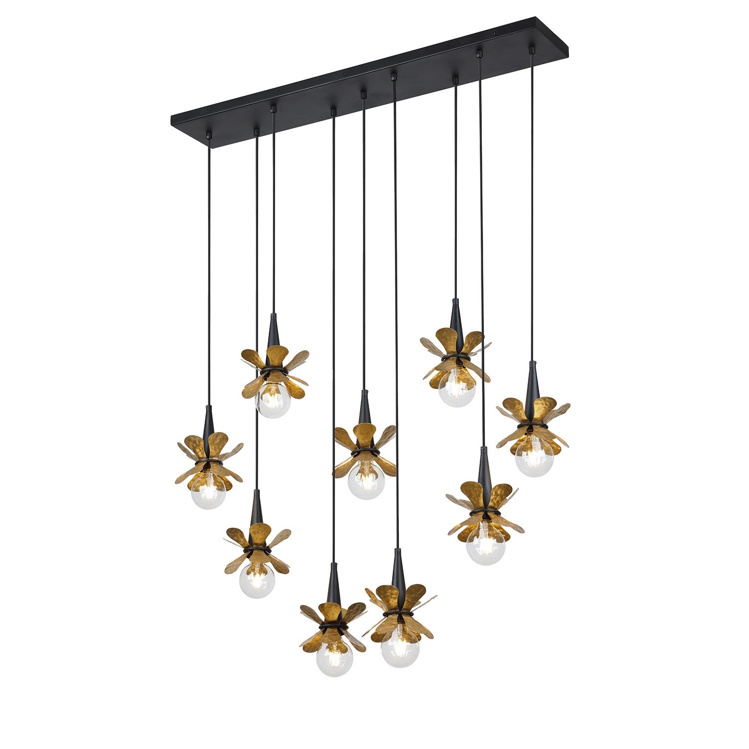 Savoy House - 1-2185-9-103 - Nine Light Linear Chandelier - Portinatx - Satin Black with Hammered Gold