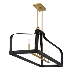 Savoy House - 1-7804-5-143 - Five Light Linear Chandelier - Sheffield - Matte Black with Warm Brass Accents