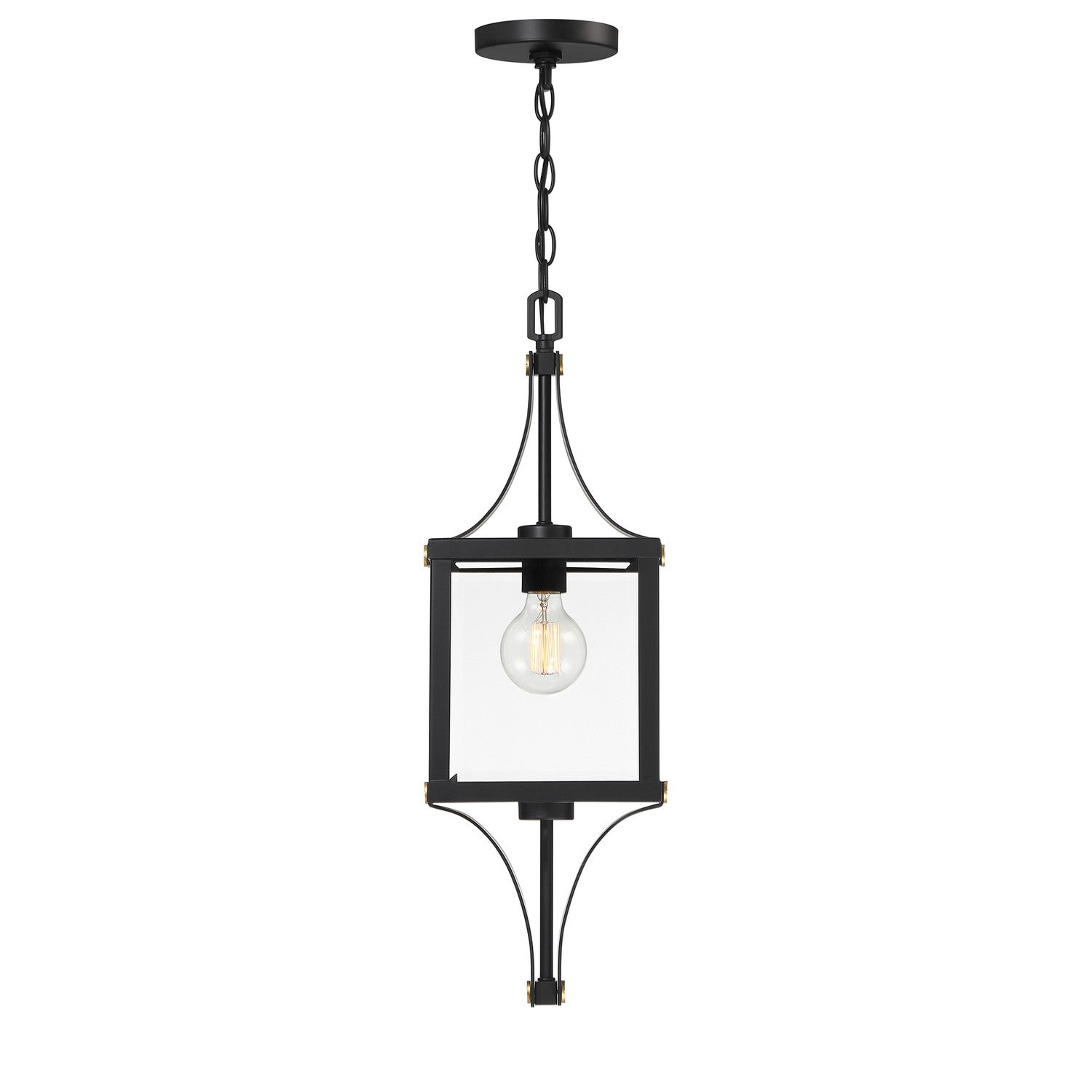 Savoy House - 5-475-144 - One Light Outdoor Hanging Lantern - Raeburn - Matte Black and Weathered Brushed Brass