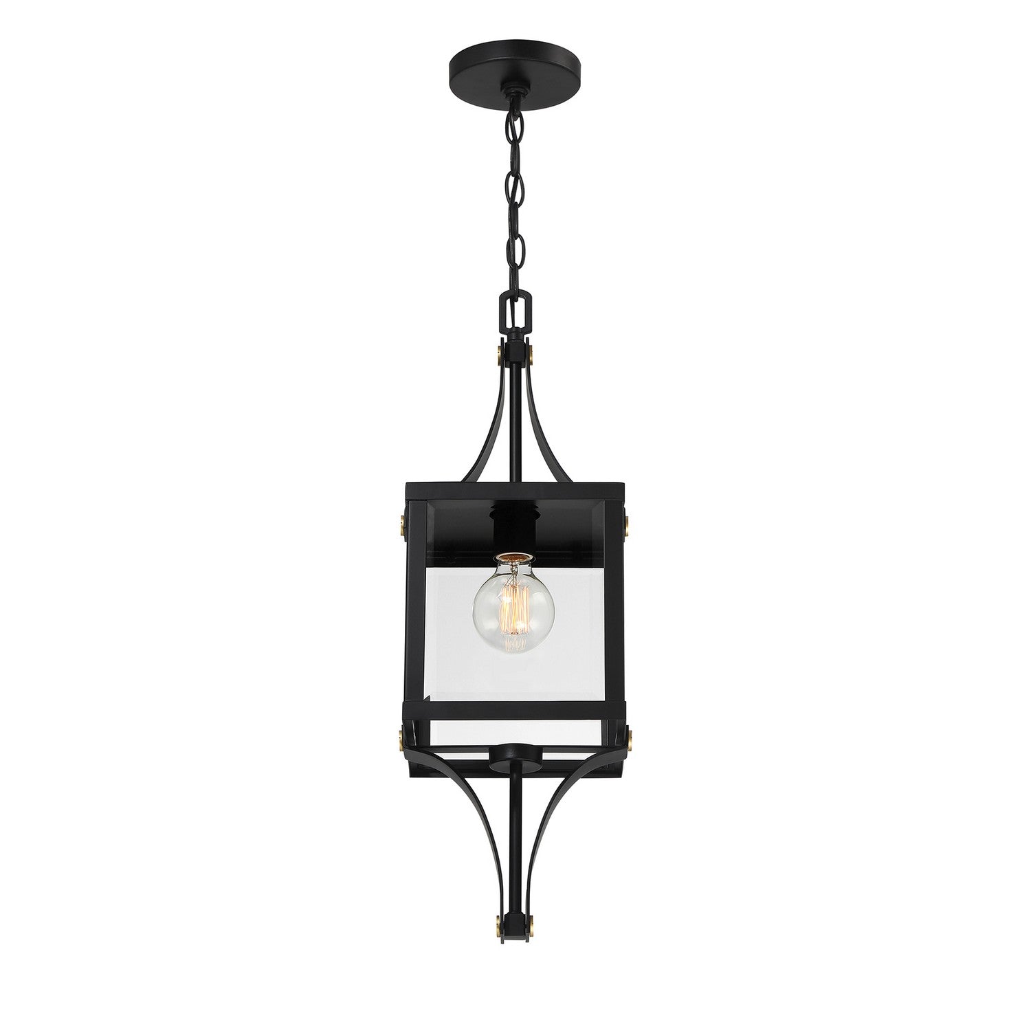 Savoy House - 5-475-144 - One Light Outdoor Hanging Lantern - Raeburn - Matte Black and Weathered Brushed Brass