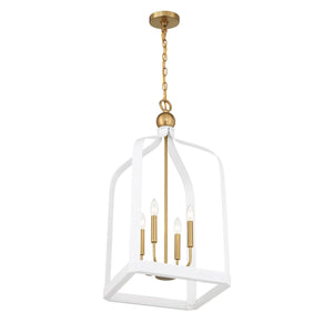 Savoy House - 7-7802-4-142 - Four Light Pendant - Sheffield - White with Warm Brass Accents