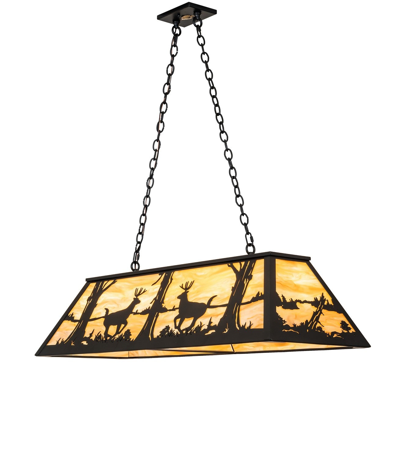 Meyda Tiffany - 268496 - Six Light Pendant - Deer At Lake - Black Satin Wrought Iron