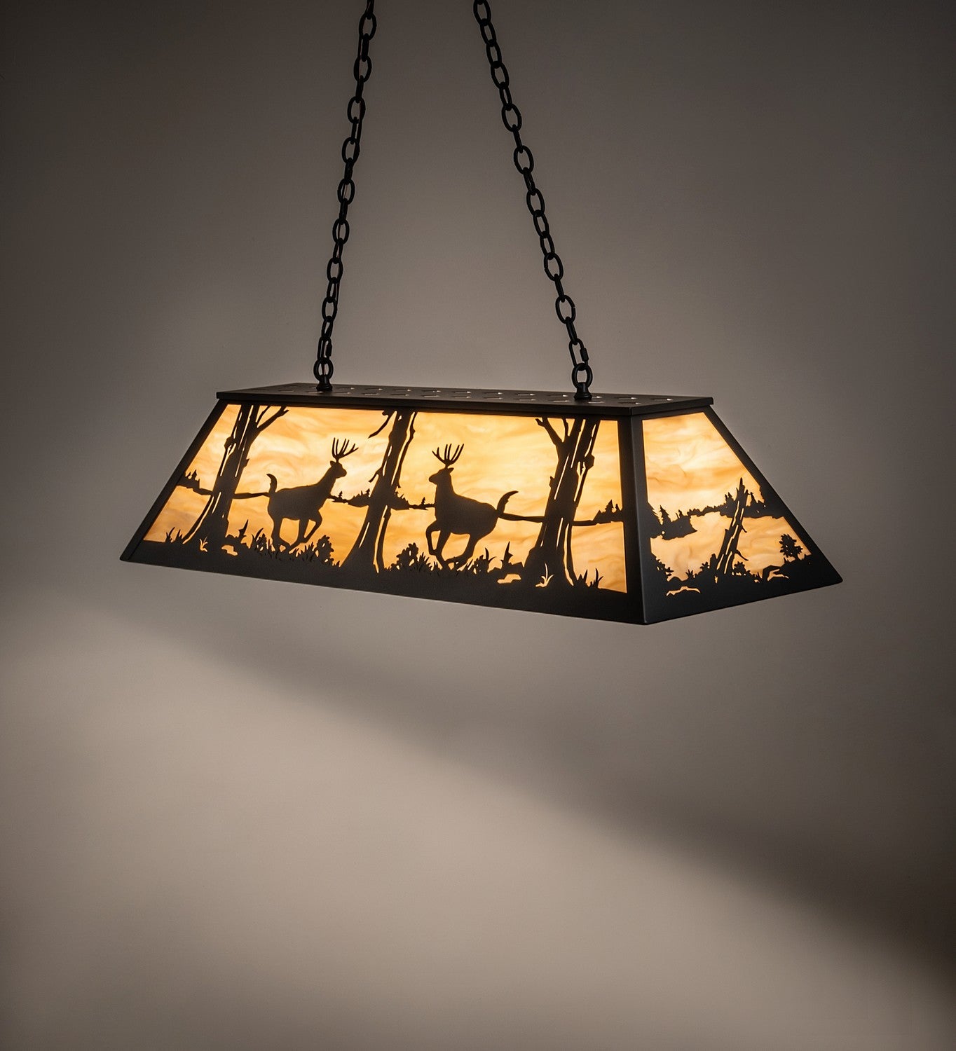 Meyda Tiffany - 268496 - Six Light Pendant - Deer At Lake - Black Satin Wrought Iron