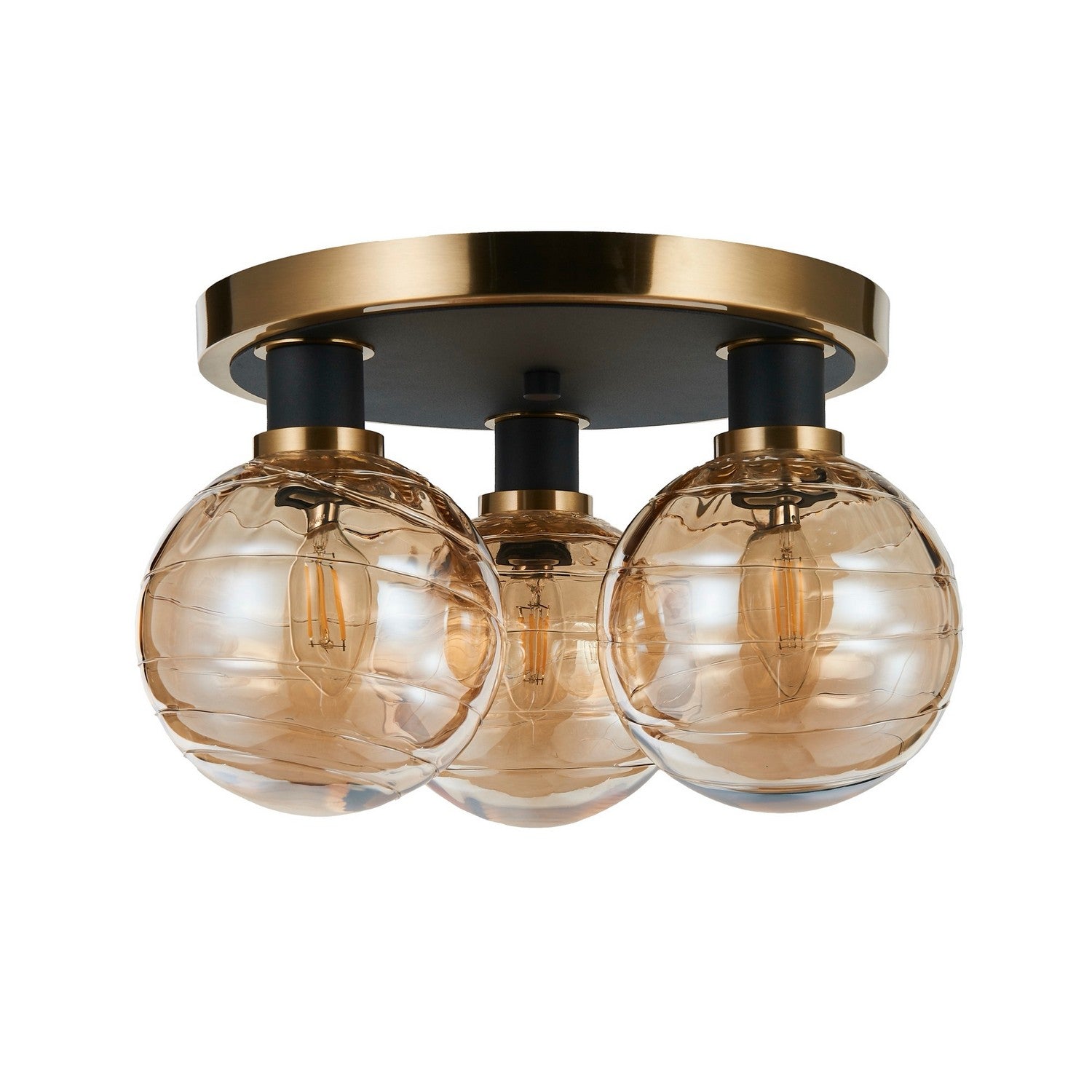 Artcraft - AC11873AM - Three Light Semi-Flush Mount - Gem - Black and Brushed Brass