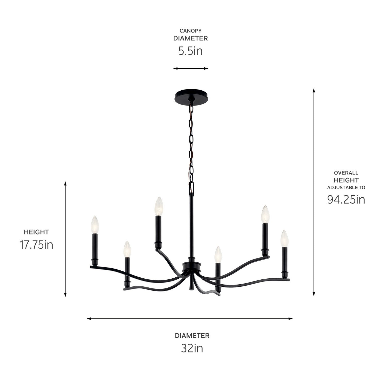 Kichler - 52695BK - Six Light Chandelier - Malene - Black