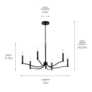 Kichler - 52695BK - Six Light Chandelier - Malene - Black