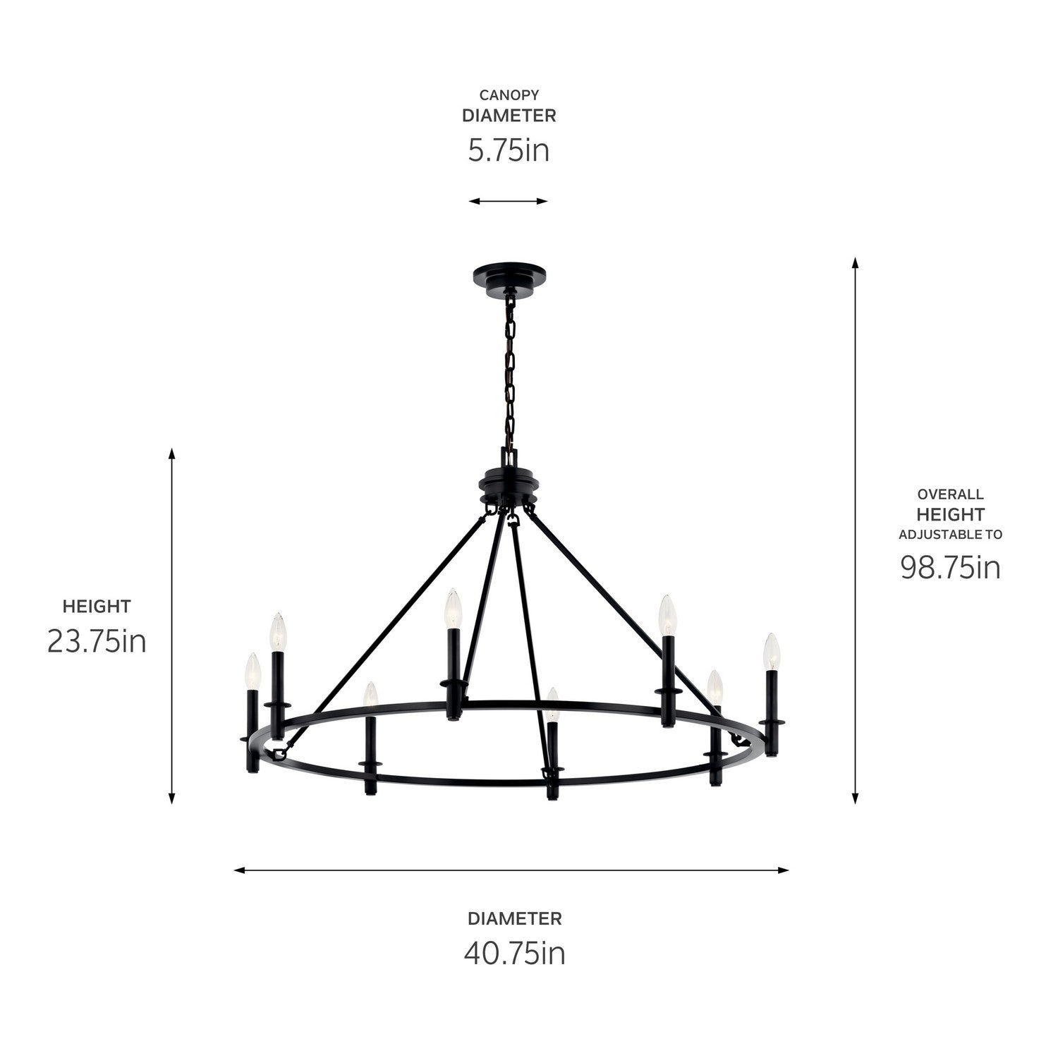 Kichler - 52706BK - Eight Light Chandelier - Carrick - Black