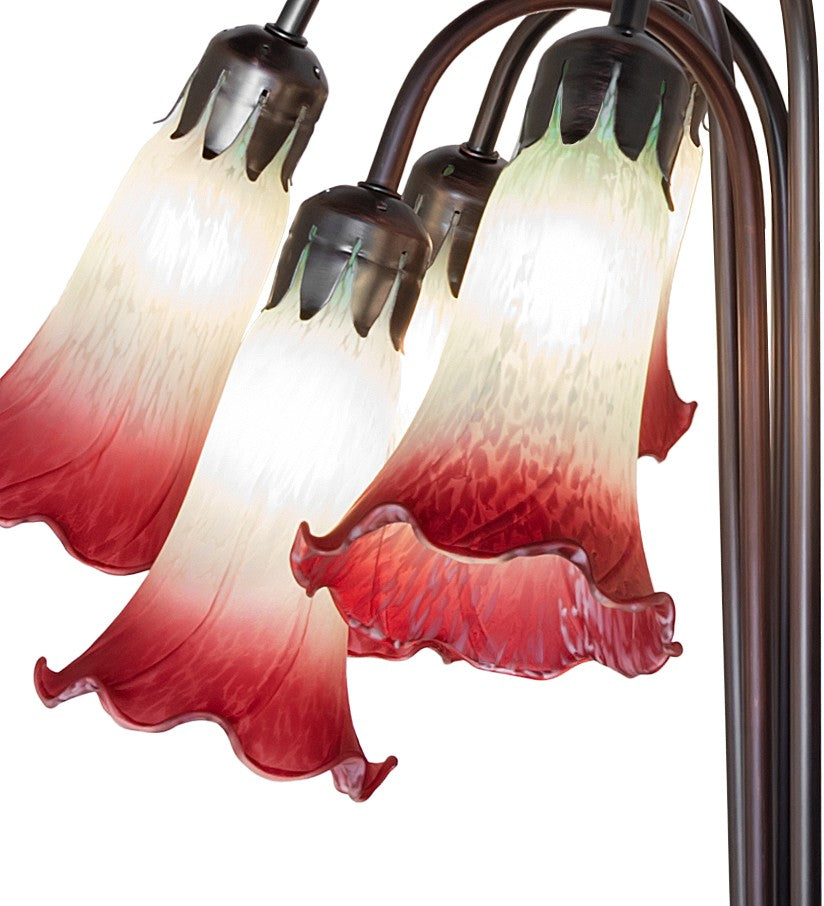 Meyda Tiffany - 273099 - 12 Light Table Lamp - Seafoam/Cranberry Tiffany Pond Lily - Mahogany Bronze