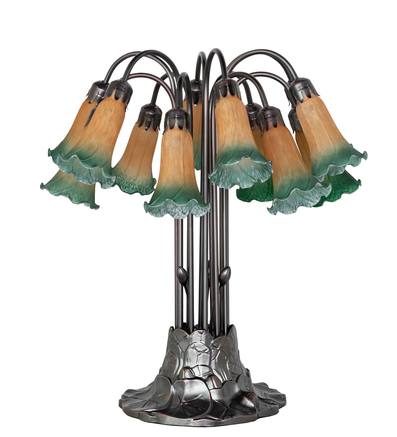 Meyda Tiffany - 273100 - 12 Light Table Lamp - Amber/Green Tiffany Pond Lily - Mahogany Bronze