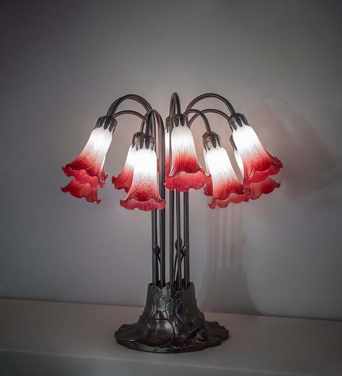 Meyda Tiffany - 273102 - 12 Light Table Lamp - Pink/White Tiffany Pond Lily - Mahogany Bronze