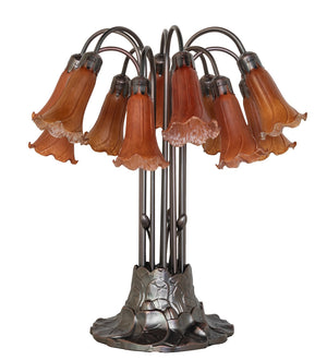 Meyda Tiffany - 273103 - 12 Light Table Lamp - Amber Tiffany Pond Lily - Mahogany Bronze