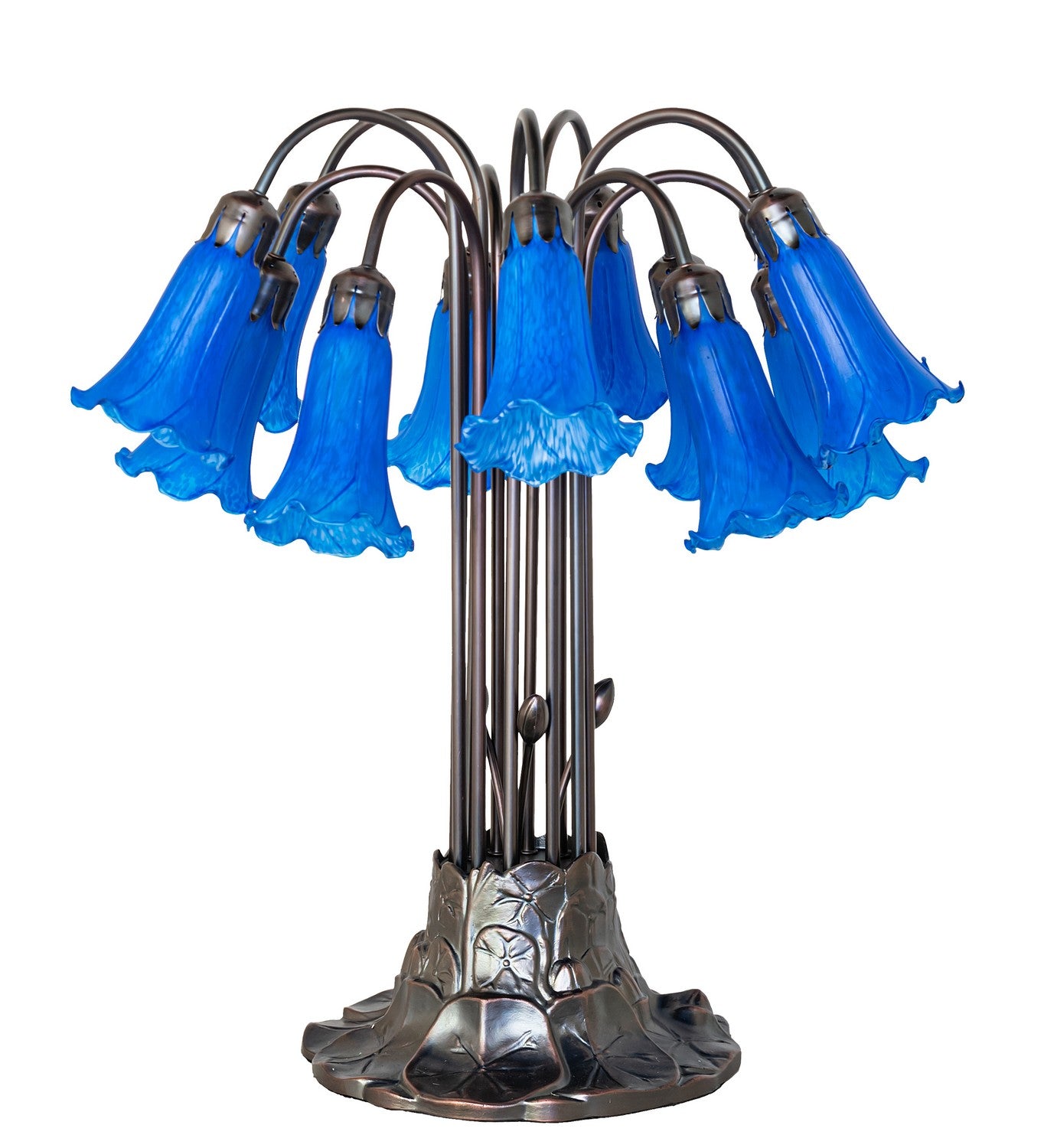 Meyda Tiffany - 273106 - 12 Light Table Lamp - Blue Tiffany Pond Lily - Mahogany Bronze