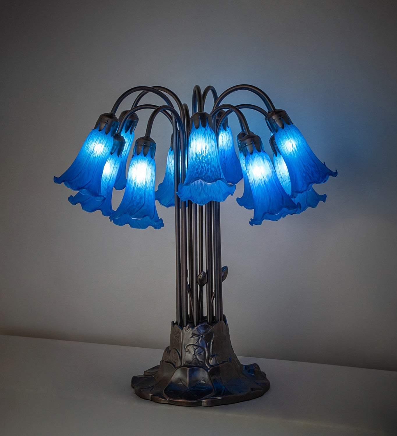 Meyda Tiffany - 273106 - 12 Light Table Lamp - Blue Tiffany Pond Lily - Mahogany Bronze