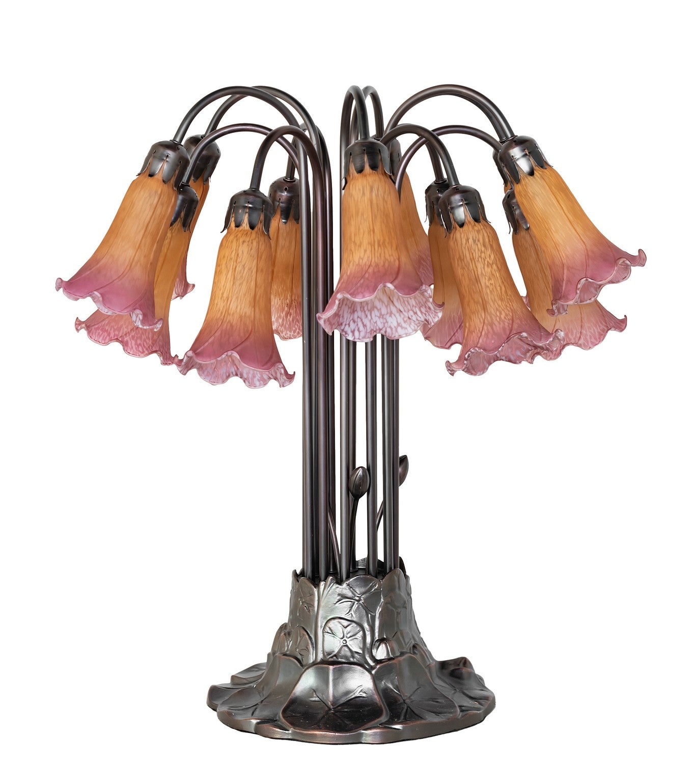 Meyda Tiffany - 273108 - 12 Light Table Lamp - Amber/Purple Tiffany Pond Lily - Mahogany Bronze