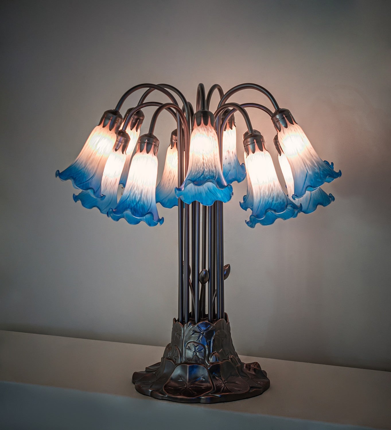 Meyda Tiffany - 273109 - 12 Light Table Lamp - Pink/Blue Tiffany Pond Lily - Mahogany Bronze